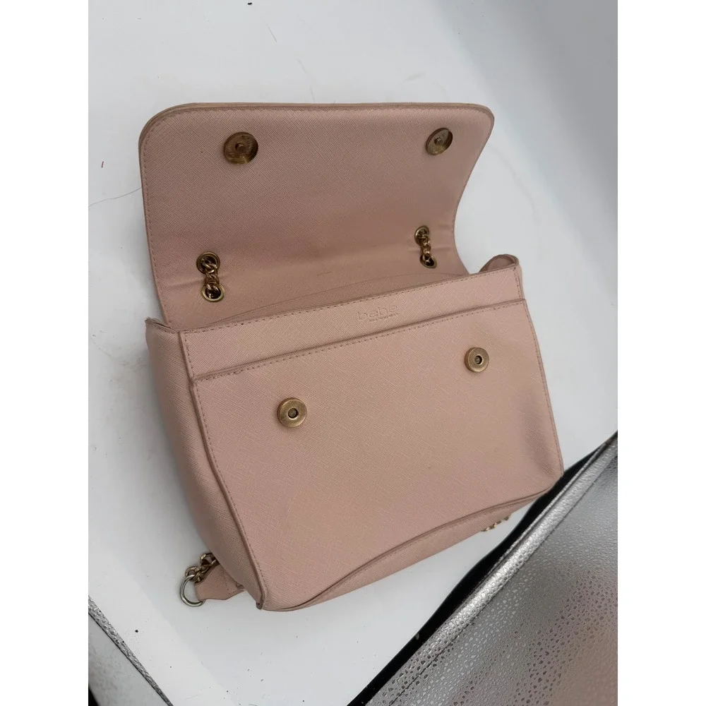 Bebe Lila Flap Shoulder Bag Blush Pink Faux Leather Chain Strap Purse